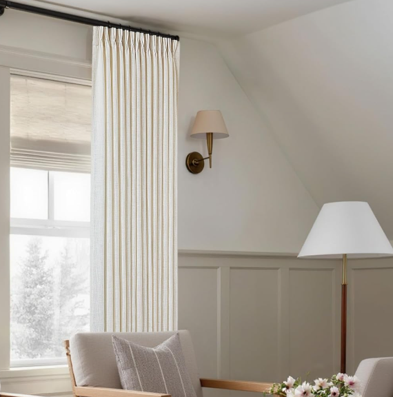 Double-layer pleated floor-length curtain set, cream style living room and bedroom window decoration - Image 2
