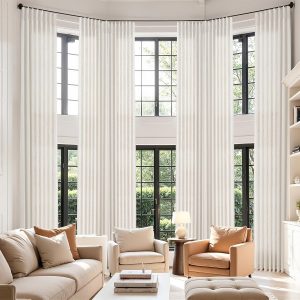 Extra-long pleated sheer curtains, decorative curtains for high-rise spaces and floor-to-ceiling windows.