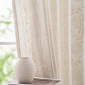 Lace embroidered curtains, double-panel, fresh floral decorative curtains.
