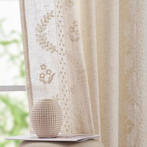 Floral embroidered decorative curtains, double-panel, warm country style window decoration.