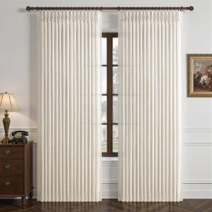 Pleated soft-light double-panel curtains, creamy light and airy home decor window treatment