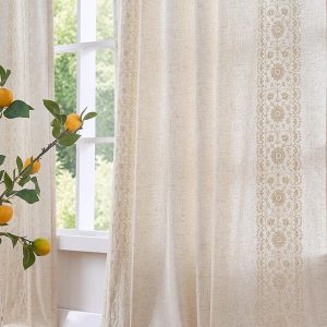 Retro floral embroidered double-panel curtains, pastoral style home decor window treatment
