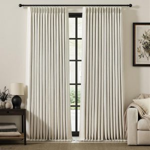 Pleated blackout double-panel curtains, high drape blackout window treatment